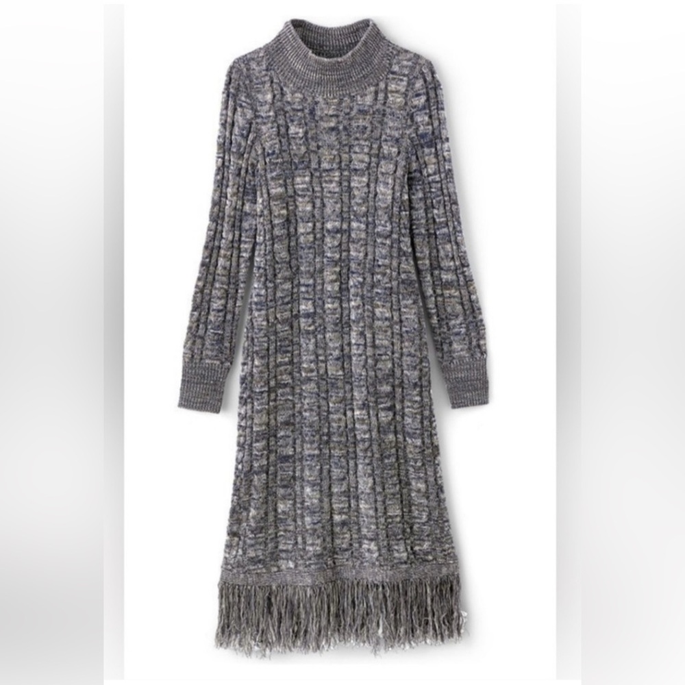 Soft Surroundings Cable Knit Sweater Dress with Fringe Hem MSRP $150 - Picture 4 of 9